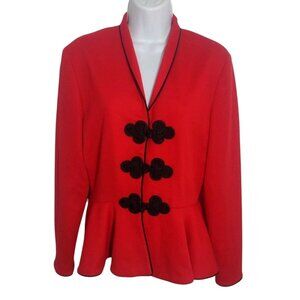 Vintage Caron Asian Clasp Peplum Knit Blazer Jacket 10 Red Party Office USA